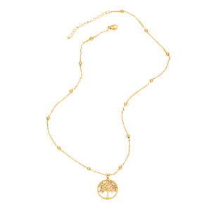 Collier JOUVENCE, pendentif arbre serti de superbes zircons de couleurs et sa chaine, tous deux en titane trempé or jaune. Collection JARDIN SECRET, AIFEE Jewelry, bijoux fins.