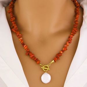 Collier OCEANE rouge, collection LES ROUCHEUSES par aifee jewelry. www.aifee-jewelry.com